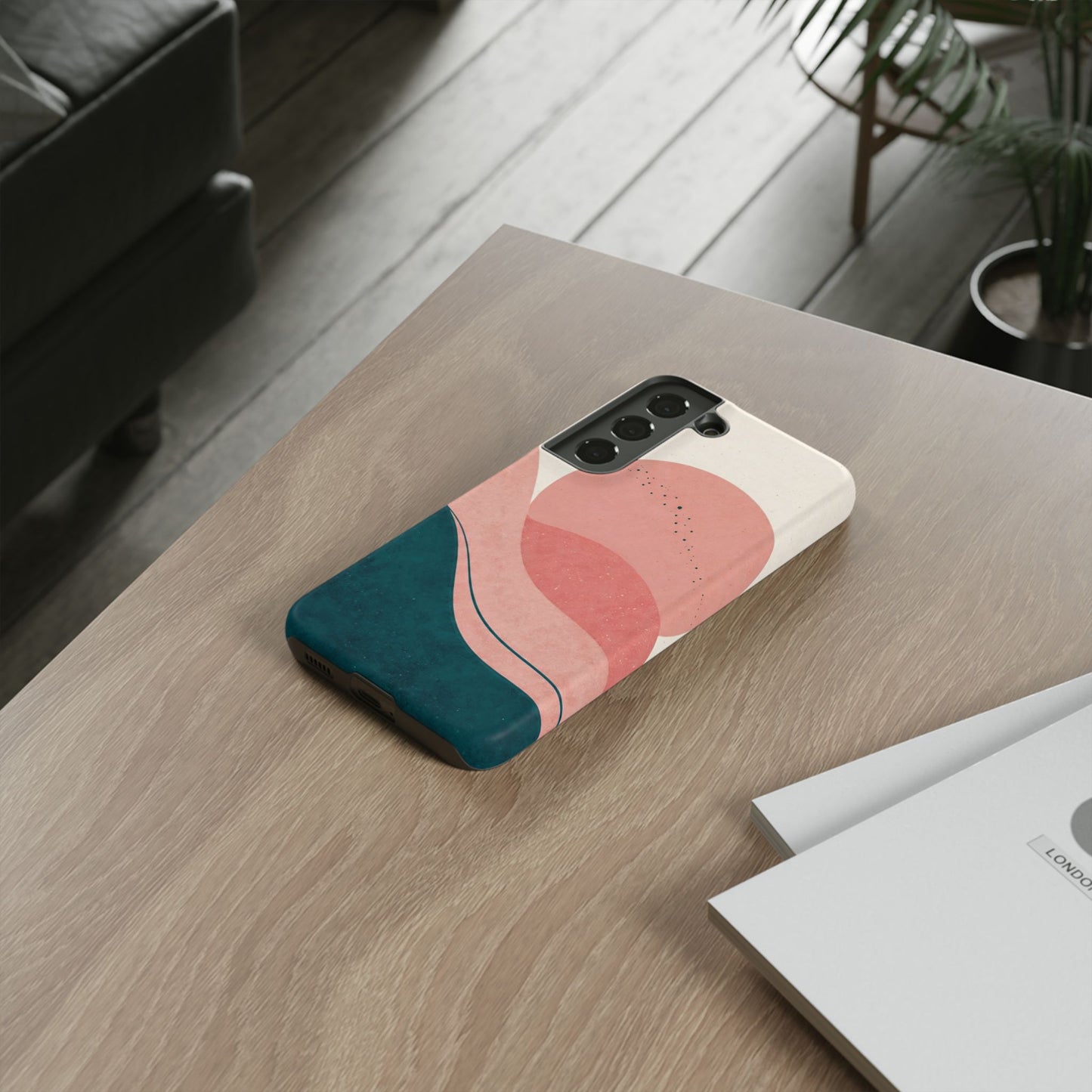 Abstract Sunset Waves Tough Phone Case — Pink & Teal Protective Cover