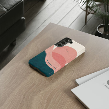 Abstract Sunset Waves Tough Phone Case — Pink & Teal Protective Cover