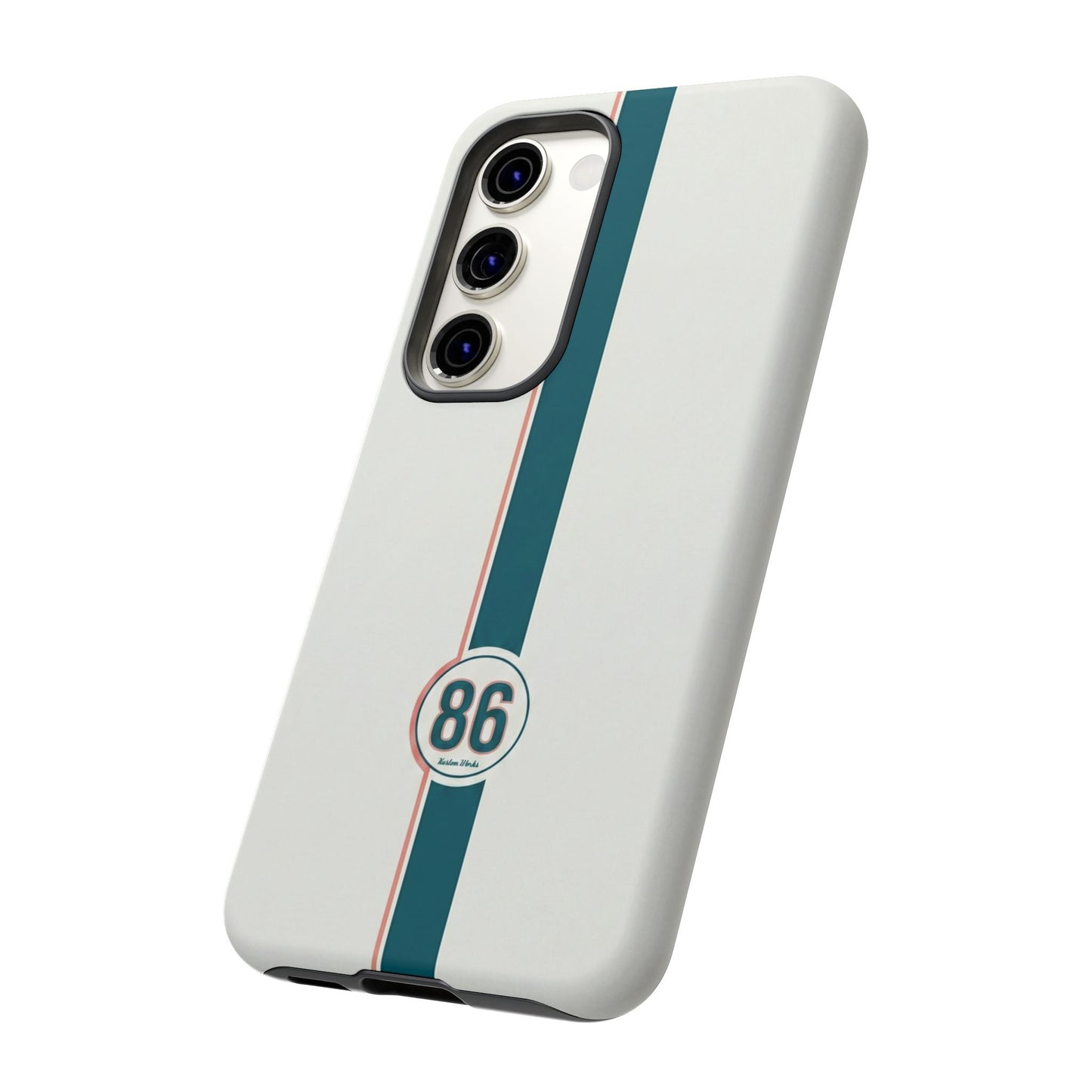 Racing Stripe Tough Phone Case — Retro White With '86 Circle Badge