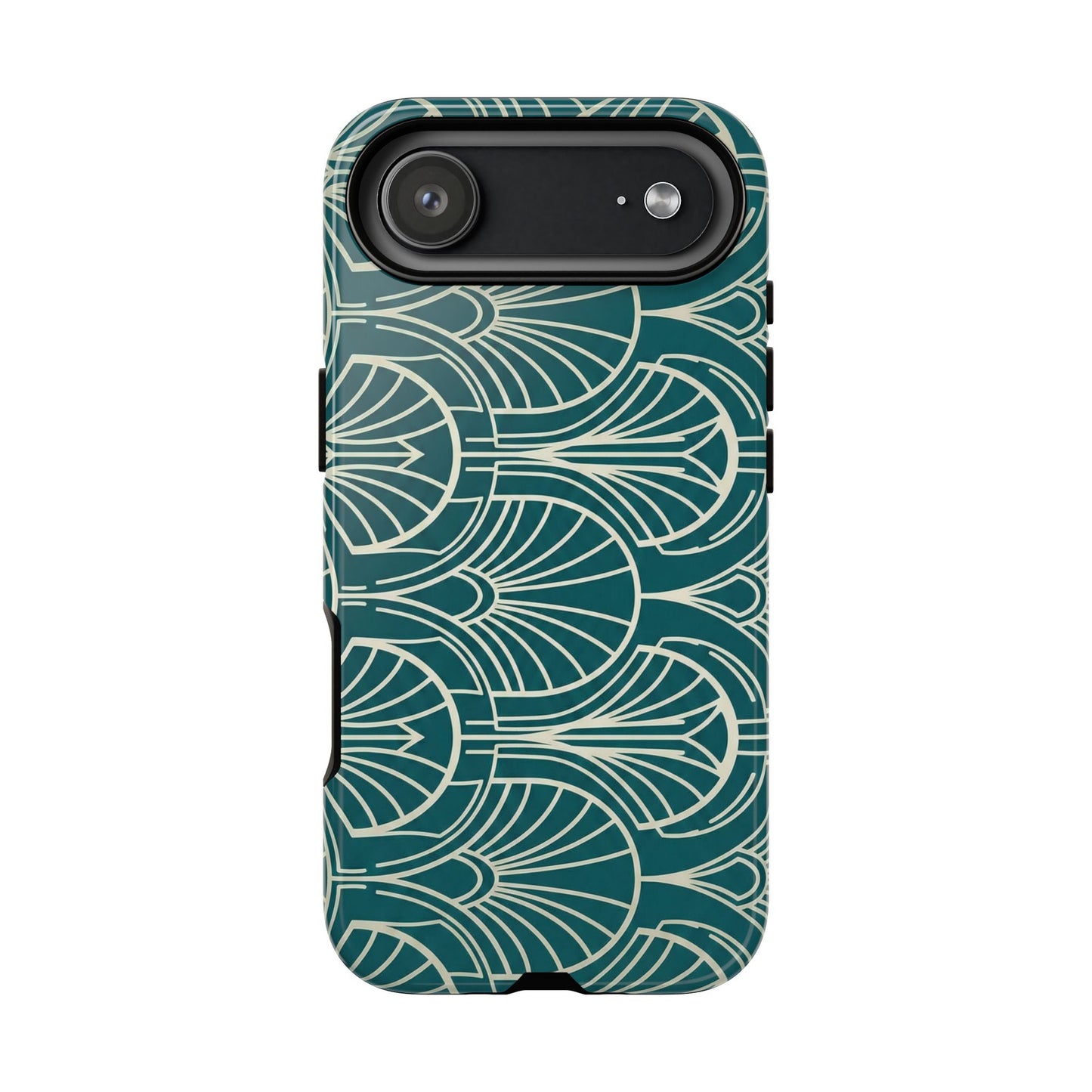 Art Deco Teal Pattern Tough Phone Case — Vintage Geometric Protective Case