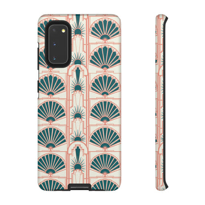 Art Deco Fan Pattern Tough Phone Case — Teal & Blush Retro Protection
