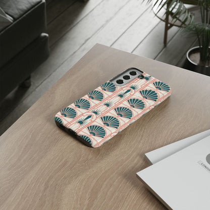 Art Deco Fan Pattern Tough Phone Case — Teal & Blush Retro Protection