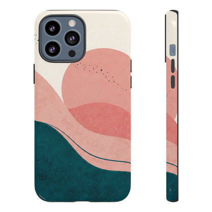Abstract Sunset Phone Case — Pink & Teal Wave Tough Case