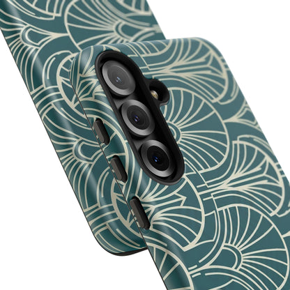 Teal Art Deco Pattern Tough Phone Case — Retro Geometric Protection