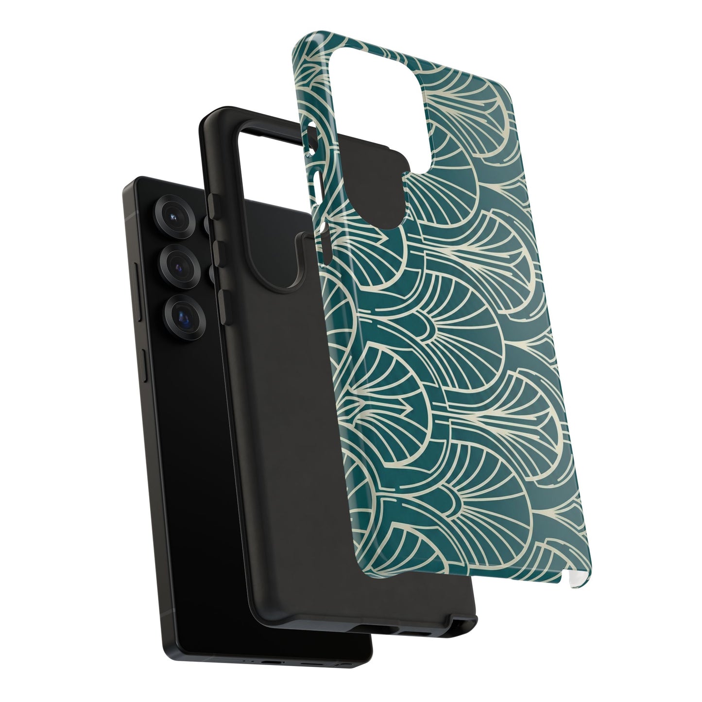 Teal Art Deco Pattern Tough Phone Case — Retro Geometric Protection