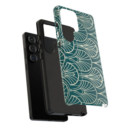 Teal Art Deco Pattern Tough Phone Case — Retro Geometric Protection