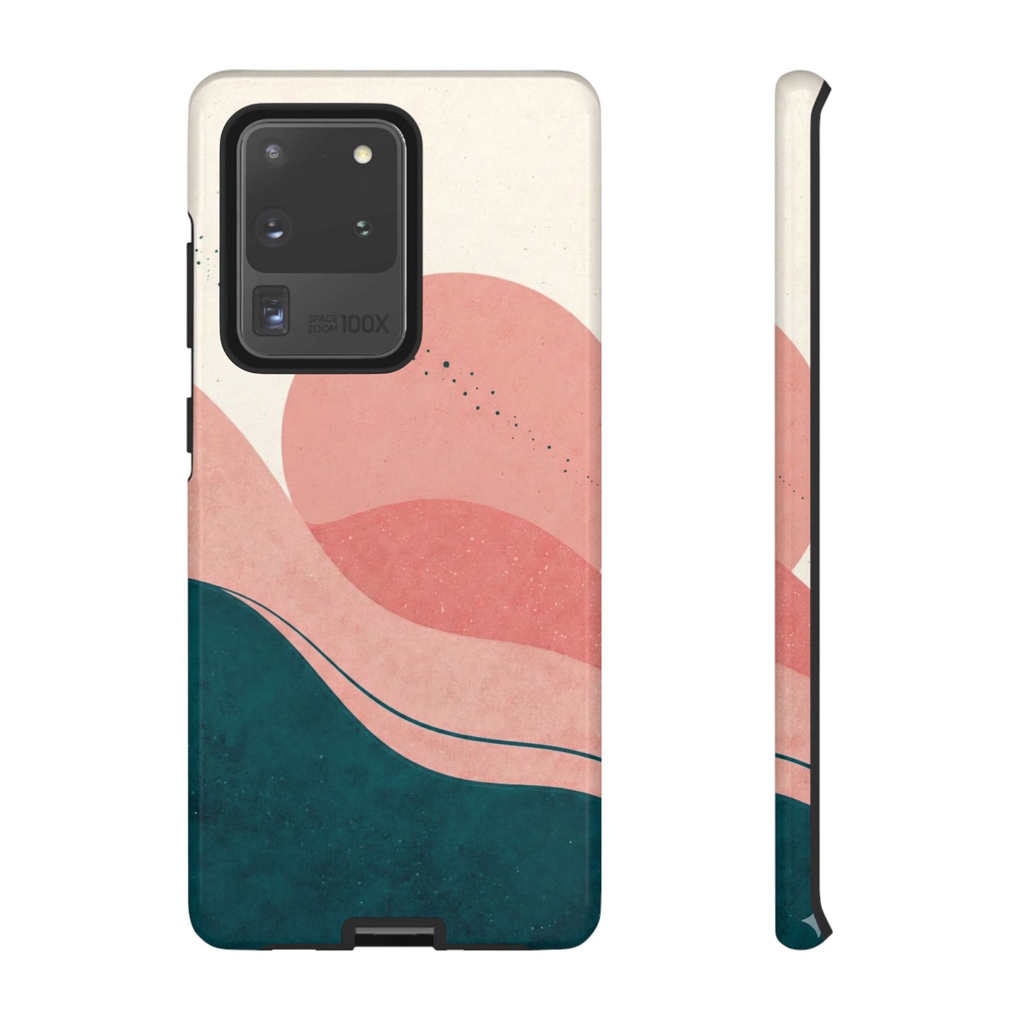 Abstract Sunset Waves Tough Phone Case — Pink & Teal Protective Cover
