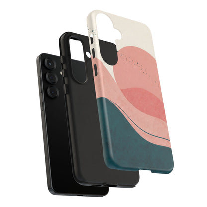 Abstract Sunset Waves Tough Phone Case — Pink & Teal Protective Cover