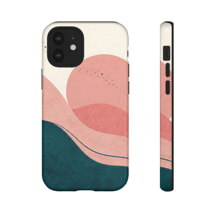 Abstract Sunset Phone Case — Pink & Teal Wave Tough Case