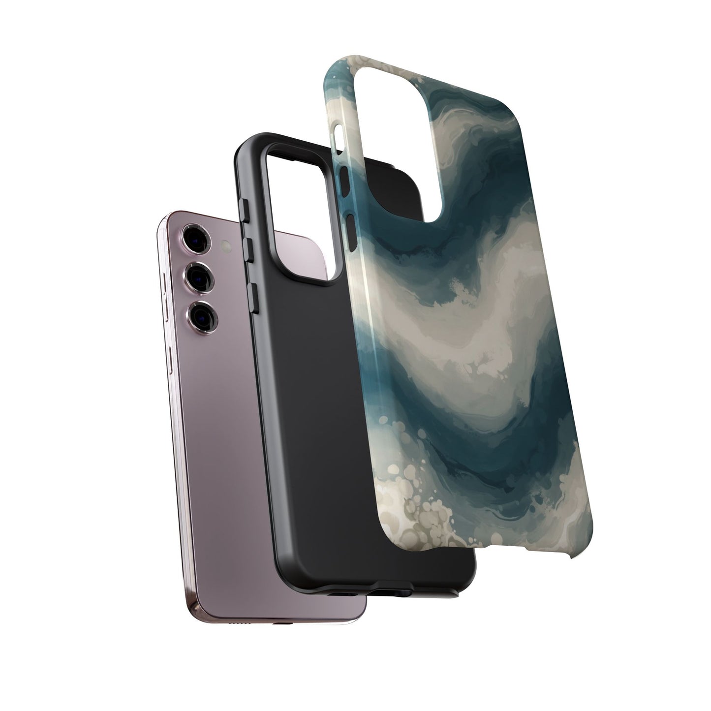 Ocean Wave Marble Phone Case — Teal & Ivory Abstract Tough Case
