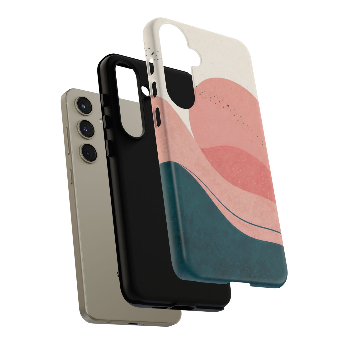 Abstract Sunset Waves Tough Phone Case — Pink & Teal Protective Cover