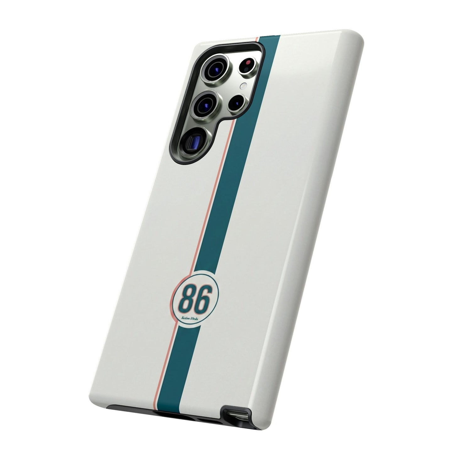 Racing Stripe Tough Phone Case — Retro White With '86 Circle Badge