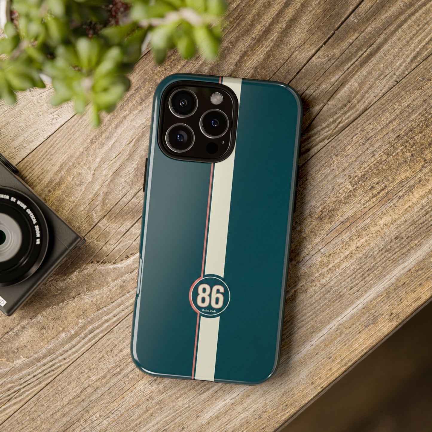 Racing Stripe Phone Case - Retro Teal with Number 86