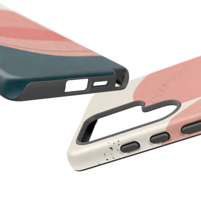 Abstract Sunset Waves Tough Phone Case — Pink & Teal Protective Cover