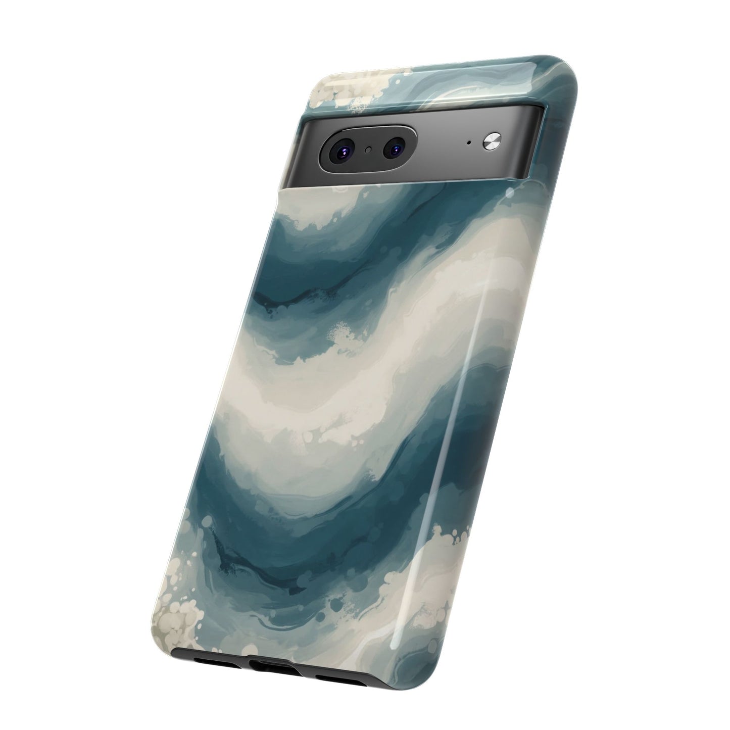 Ocean Wave Marble Phone Case — Teal & Ivory Abstract Tough Case