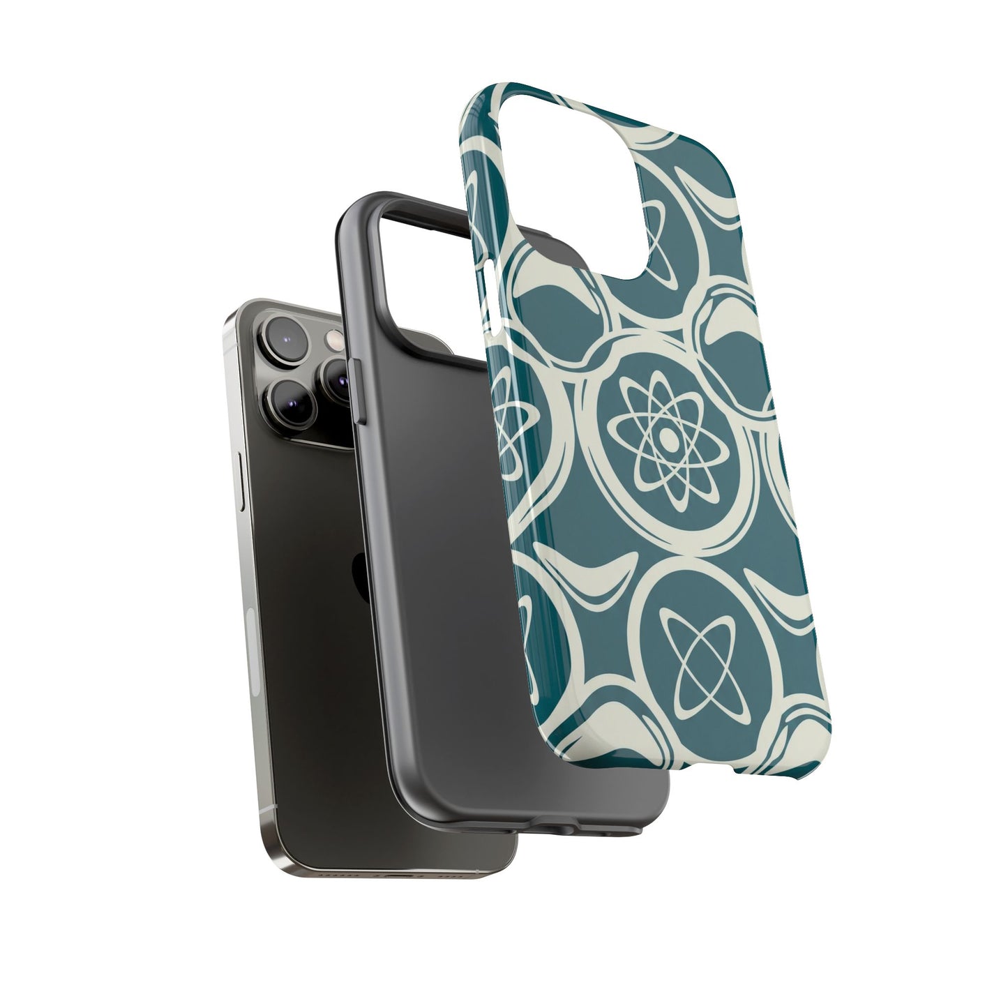 Teal Retro Atomic Pattern Tough Phone Case - Mid-Century Science Design
