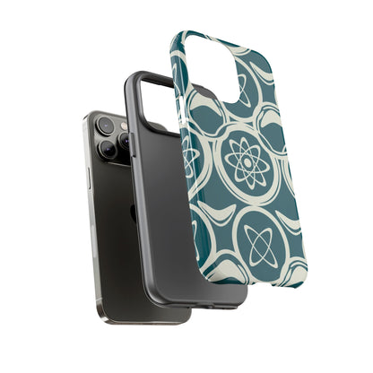 Teal Retro Atomic Pattern Tough Phone Case - Mid-Century Science Design