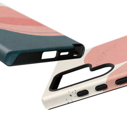 Abstract Sunset Waves Tough Phone Case — Pink & Teal Protective Cover