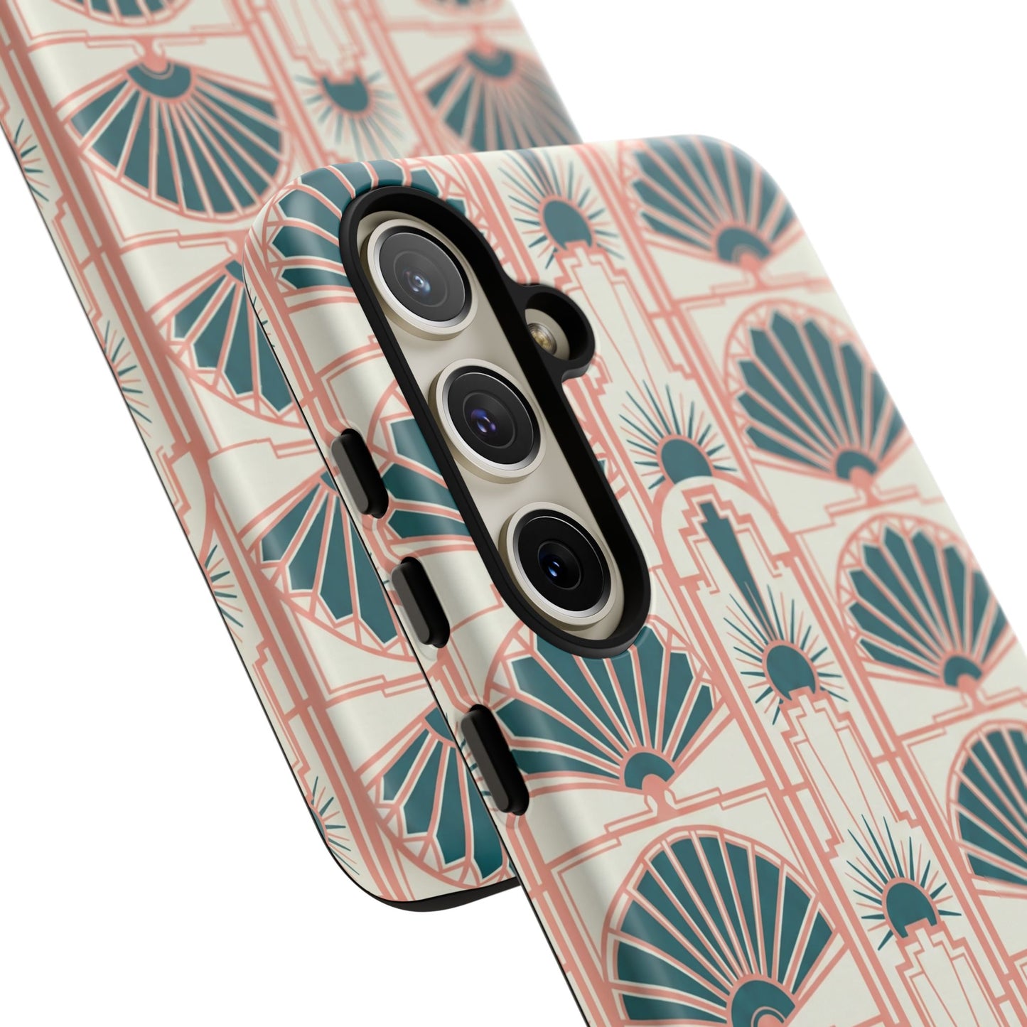 Art Deco Fan Pattern Tough Phone Case — Teal & Blush Retro Protection