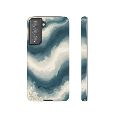 Ocean Wave Marble Phone Case — Teal & Ivory Abstract Tough Case