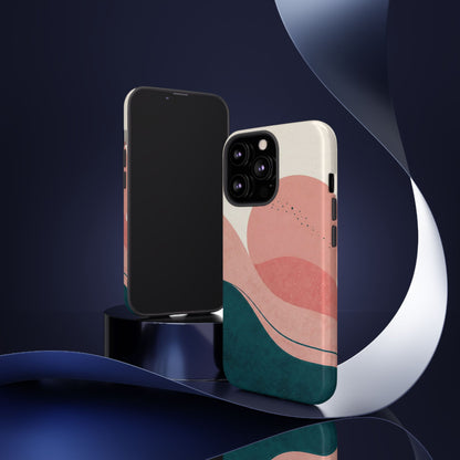 Abstract Sunset Phone Case — Pink & Teal Wave Tough Case
