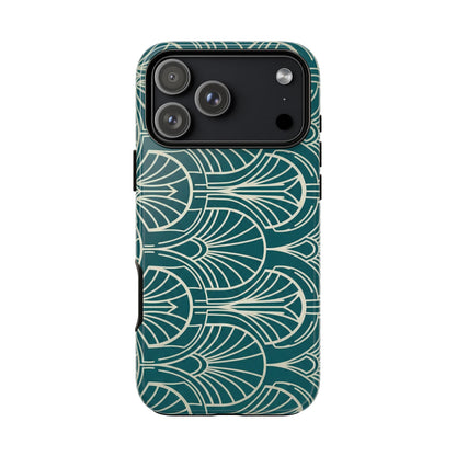 Art Deco Teal Pattern Tough Phone Case — Vintage Geometric Protective Case