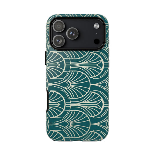 Art Deco Teal Pattern Tough Phone Case — Vintage Geometric Protective Case