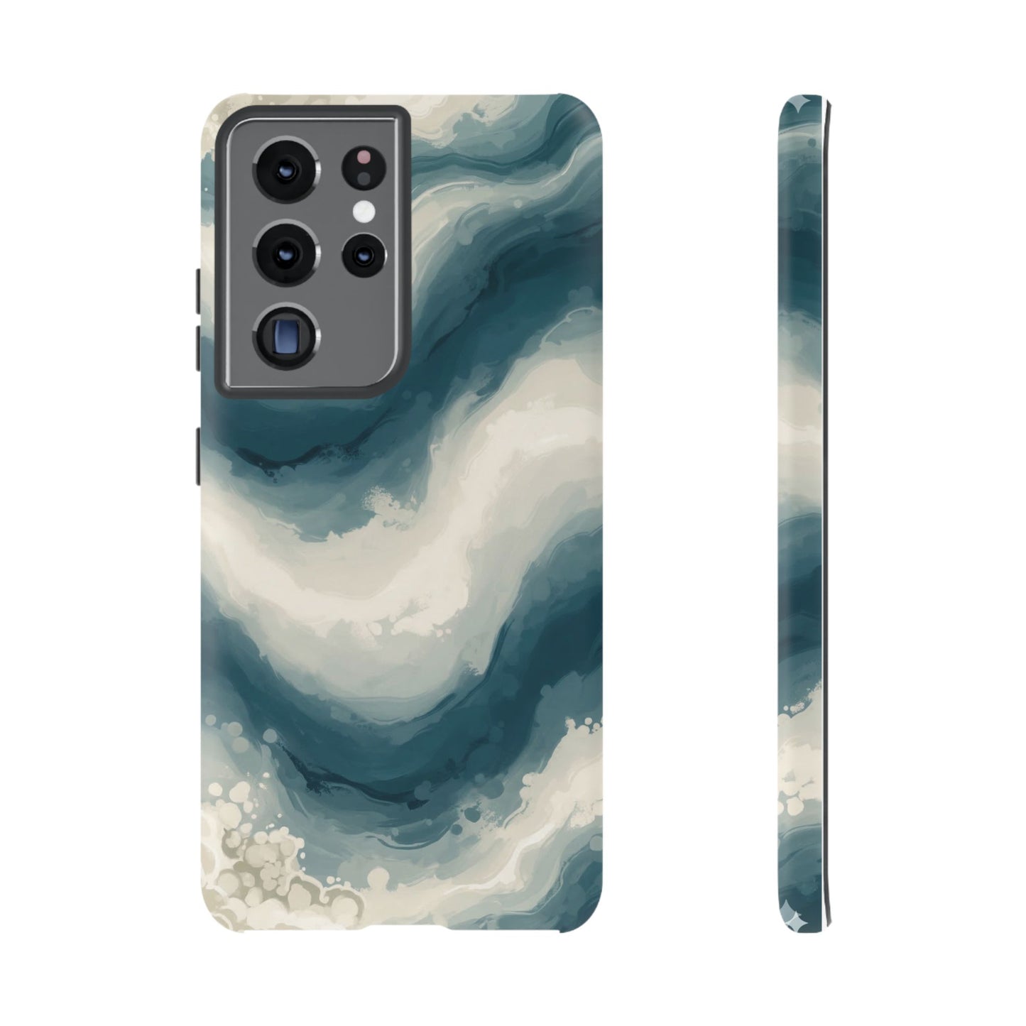 Ocean Wave Marble Phone Case — Teal & Ivory Abstract Tough Case