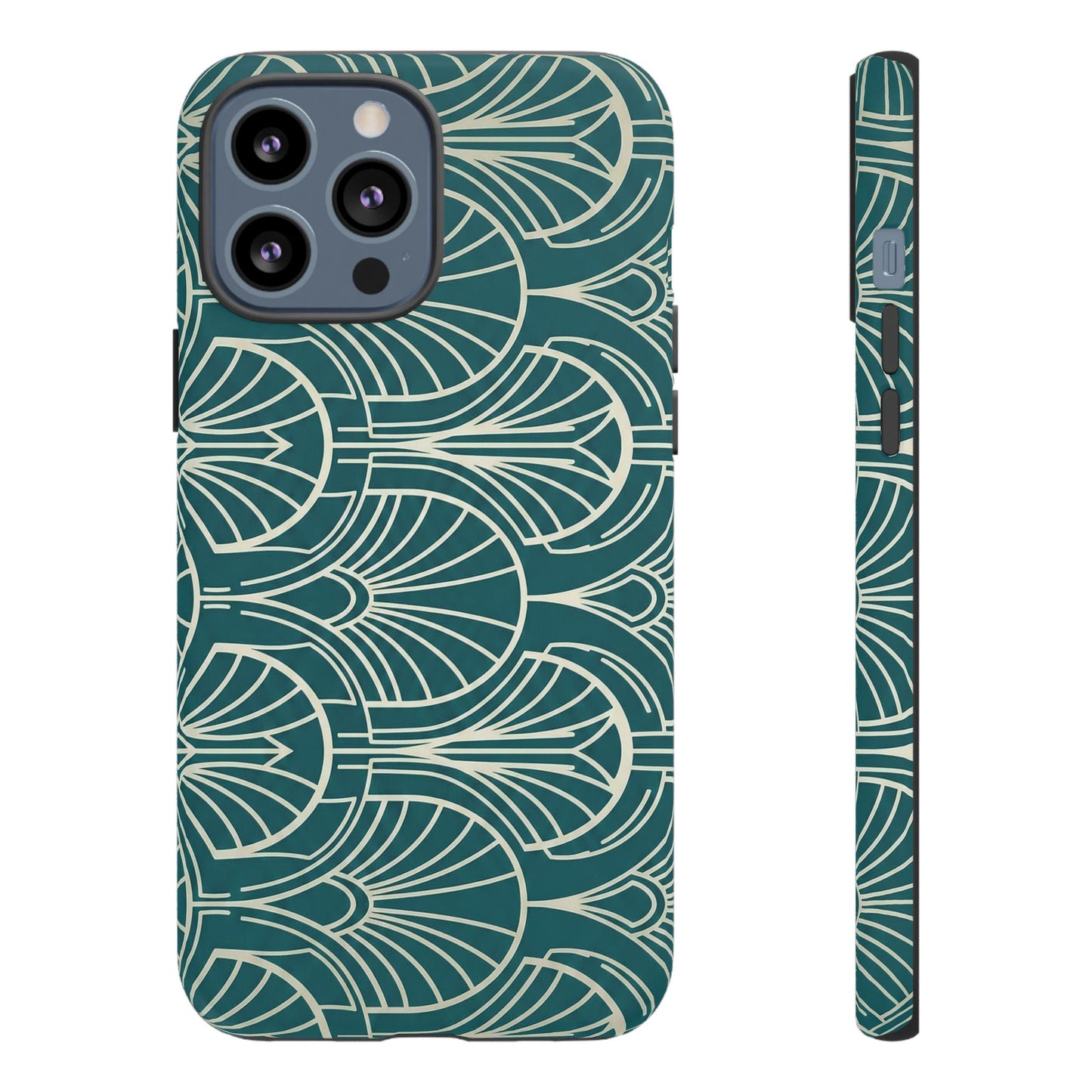 Art Deco Teal Pattern Tough Phone Case — Vintage Geometric Protective Case