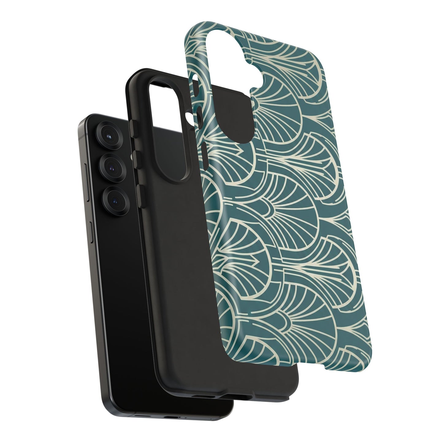 Teal Art Deco Pattern Tough Phone Case — Retro Geometric Protection