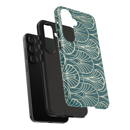 Teal Art Deco Pattern Tough Phone Case — Retro Geometric Protection