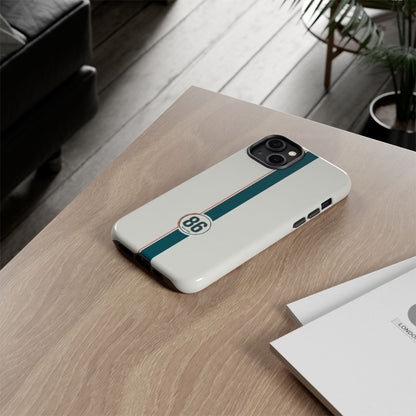 Racing Stripe Tough Phone Case — Retro White With '86 Circle Badge