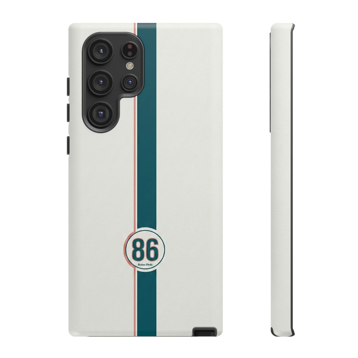 Racing Stripe Tough Phone Case — Retro White With '86 Circle Badge