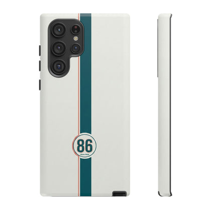 Racing Stripe Tough Phone Case — Retro White With '86 Circle Badge