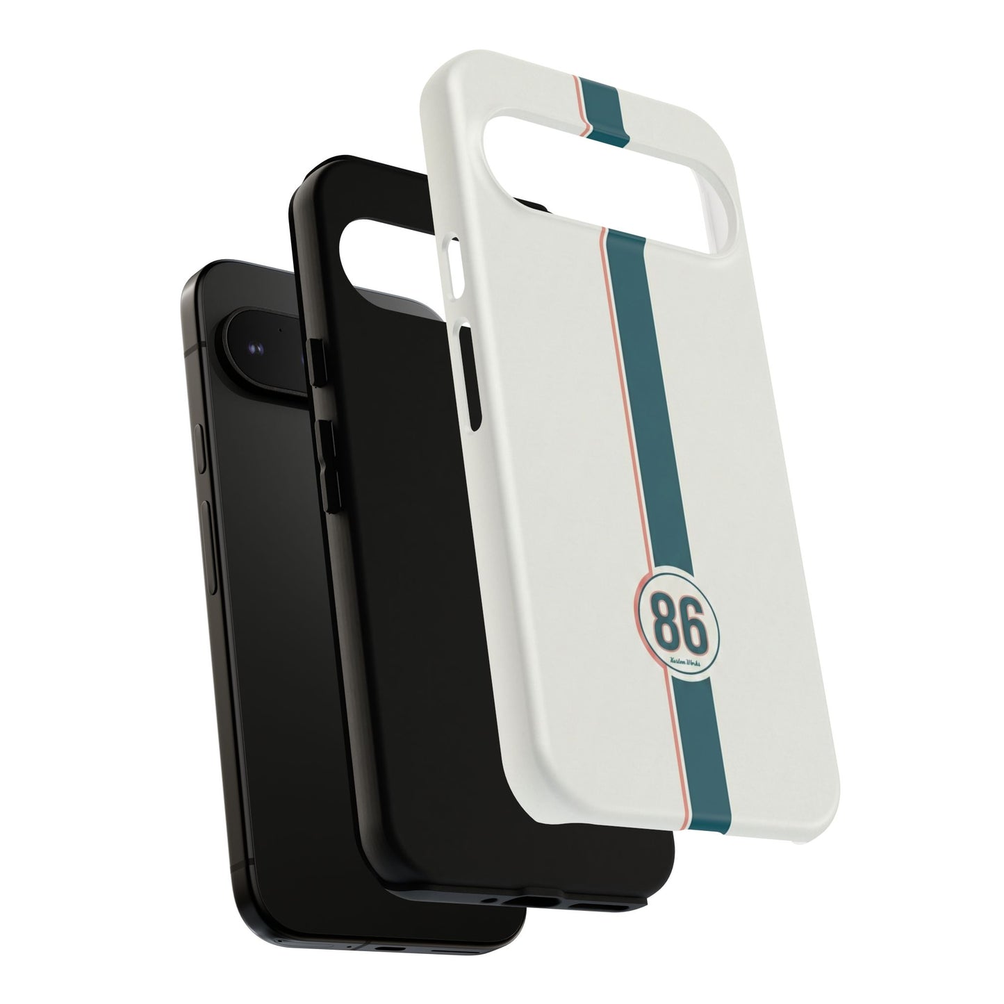 Racing Stripe Tough Phone Case — Retro White With '86 Circle Badge