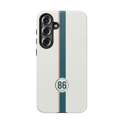 Racing Stripe Tough Phone Case — Retro White With '86 Circle Badge