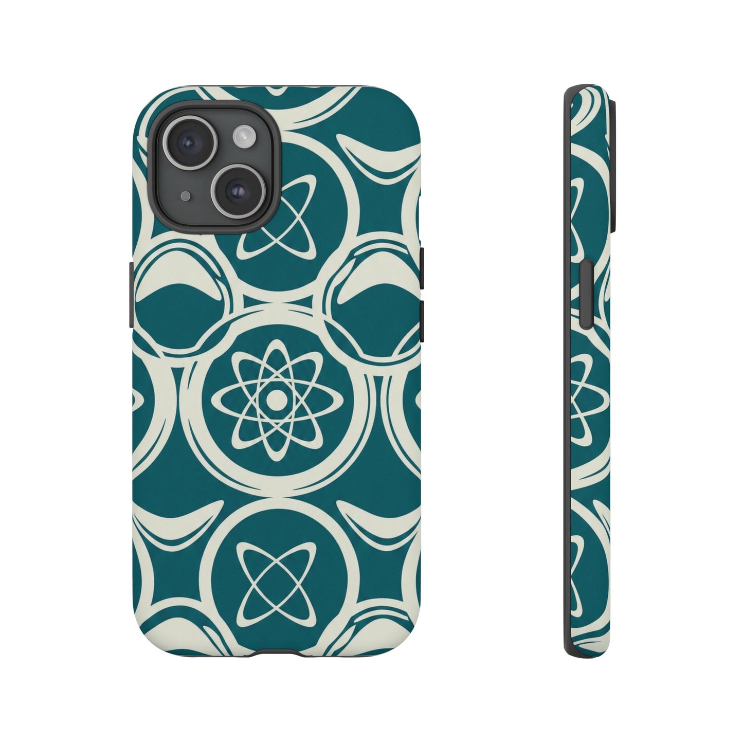 Teal Retro Atomic Pattern Tough Phone Case - Mid-Century Science Design