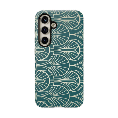 Teal Art Deco Pattern Tough Phone Case — Retro Geometric Protection