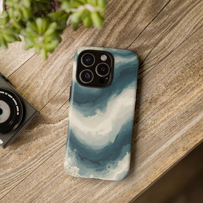 Ocean Wave Marble Phone Case — Teal & Ivory Abstract Tough Case