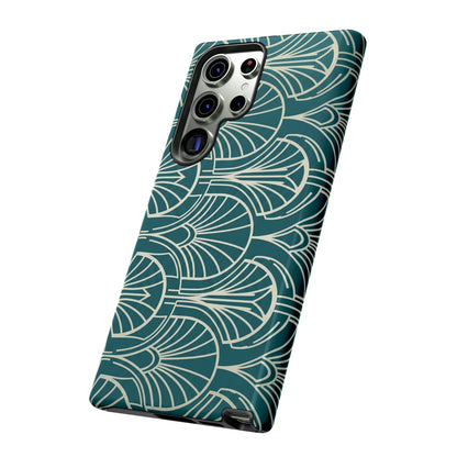 Teal Art Deco Pattern Tough Phone Case — Retro Geometric Protection