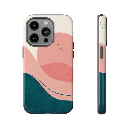 Abstract Sunset Phone Case — Pink & Teal Wave Tough Case