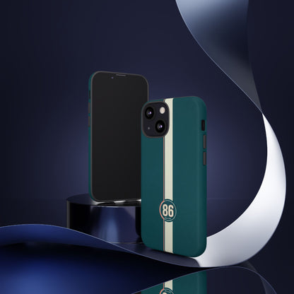 Racing Stripe Phone Case - Retro Teal with Number 86