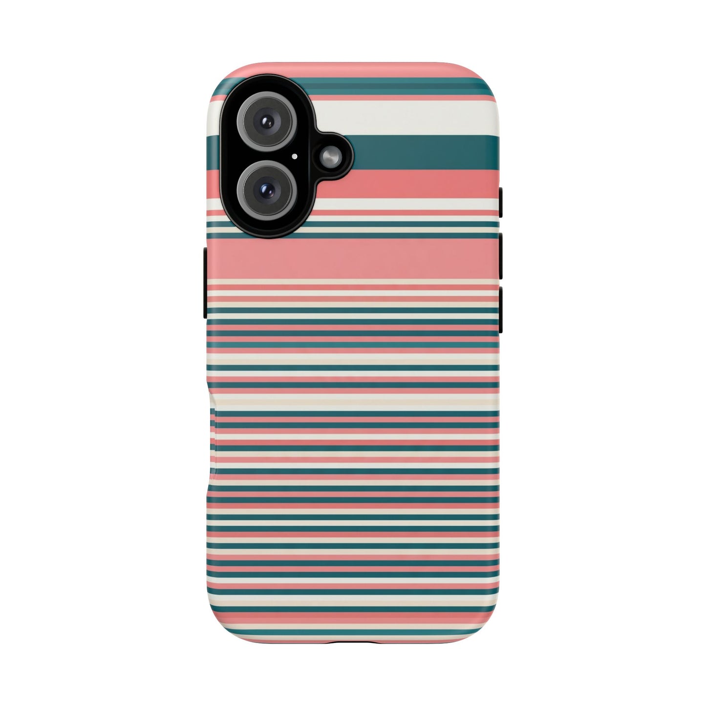 Striped Tough Phone Case — Coral, Teal & White Protective Cover