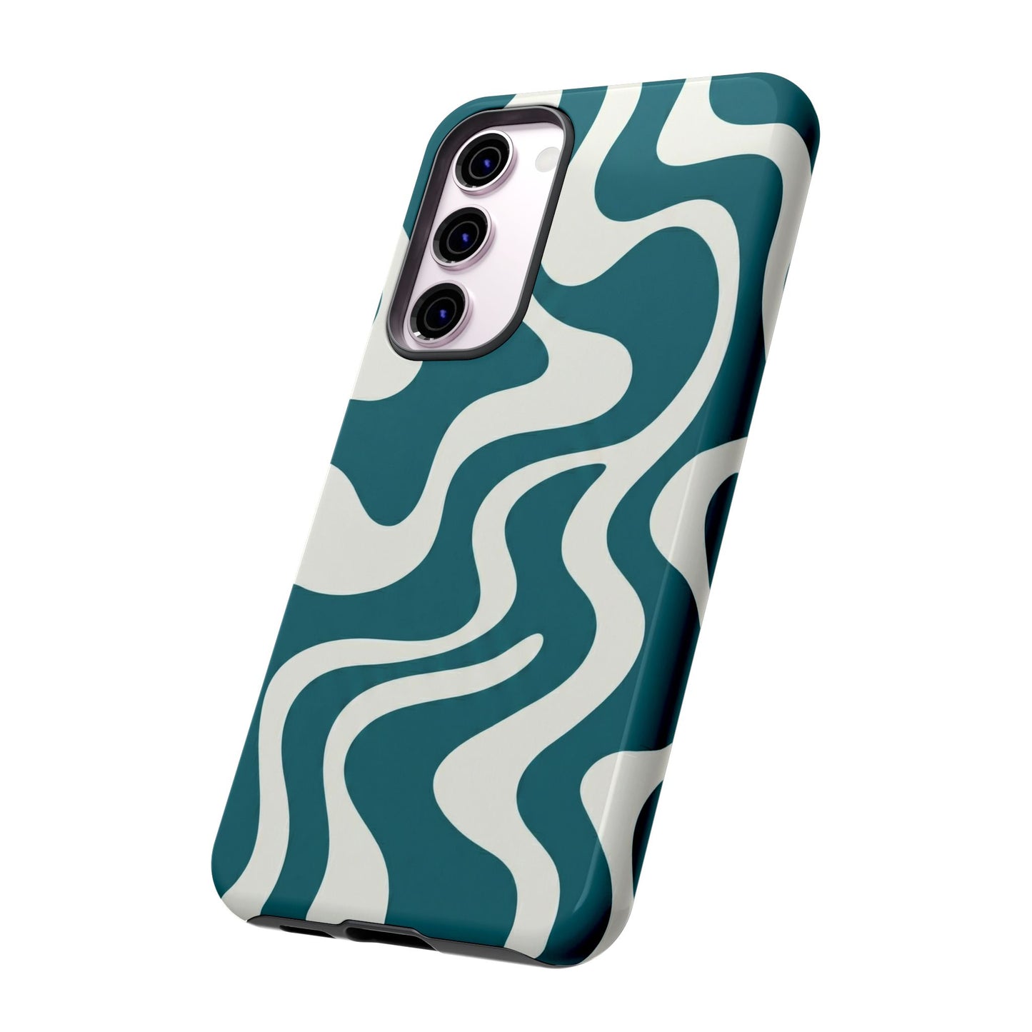 Abstract Teal Swirl Phone Case — Retro Wavy Tough Case