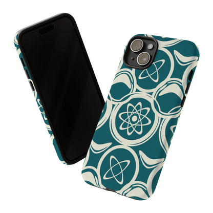 Teal Retro Atomic Pattern Tough Phone Case - Mid-Century Science Design