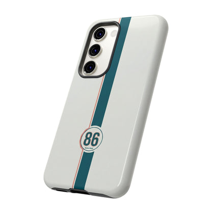 Racing Stripe Tough Phone Case — Retro White With '86 Circle Badge