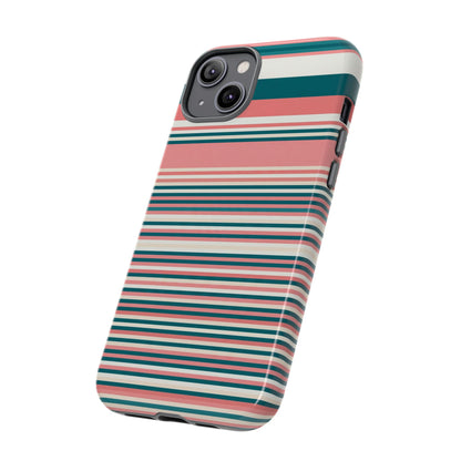 Striped Tough Phone Case — Coral, Teal & White Protective Cover