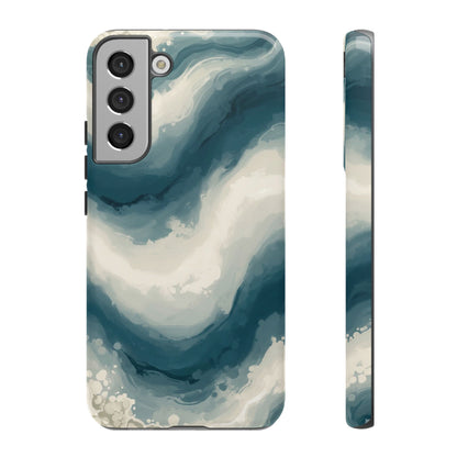 Ocean Wave Marble Phone Case — Teal & Ivory Abstract Tough Case