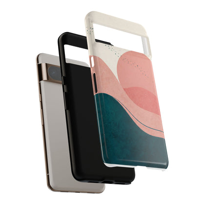Abstract Sunset Phone Case — Pink & Teal Wave Tough Case