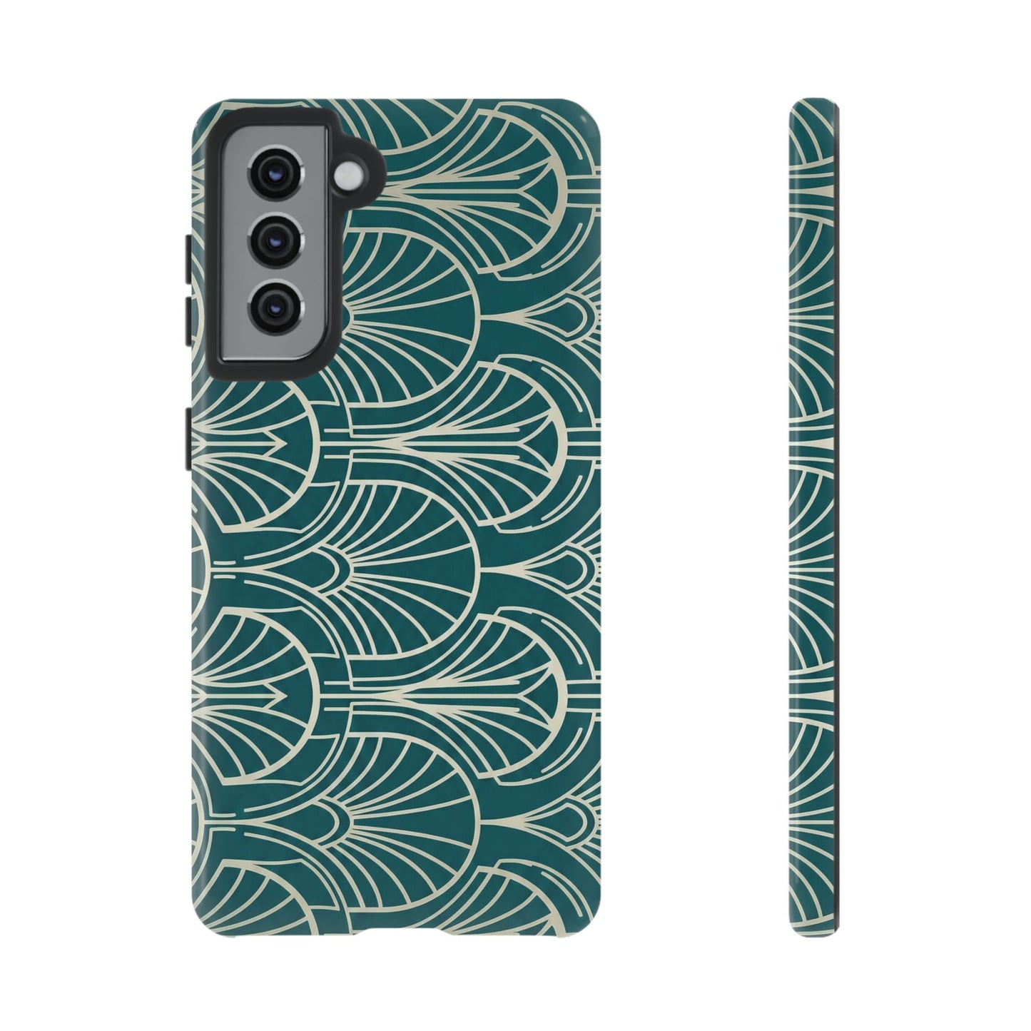 Teal Art Deco Pattern Tough Phone Case — Retro Geometric Protection
